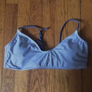 blue and white striped bathing suit top